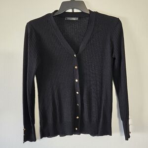 Urban CoCo Black Ribbed Stretch Lightweight Cardigan Sweater Size Medium